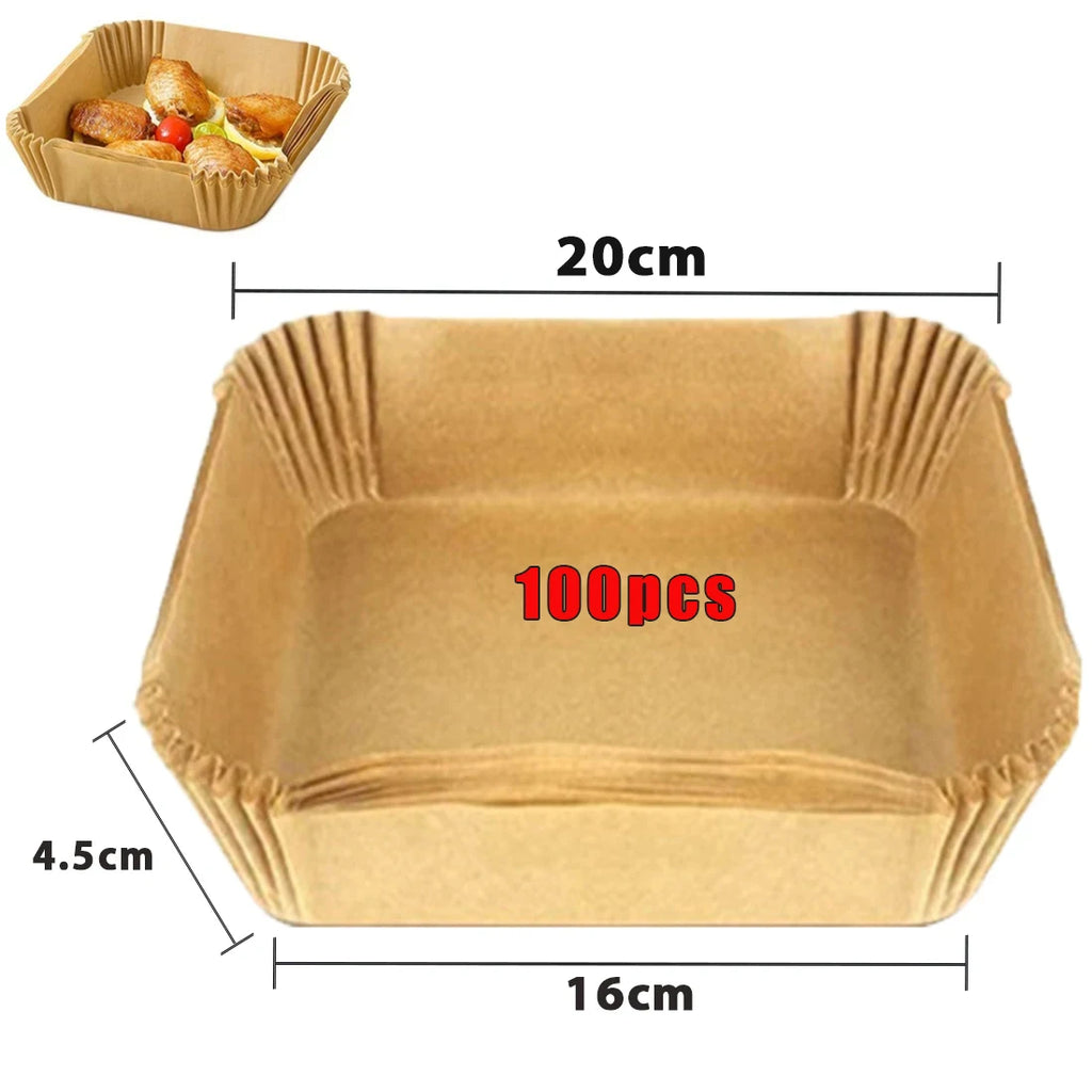 Air Fryer Paper 100pcs Disposable Air Frying Baking Paper Round Square Air Fryer Liners Baking Paper Air Fryer Accessories 50pcs - Triple D lifestyle & beauty 2