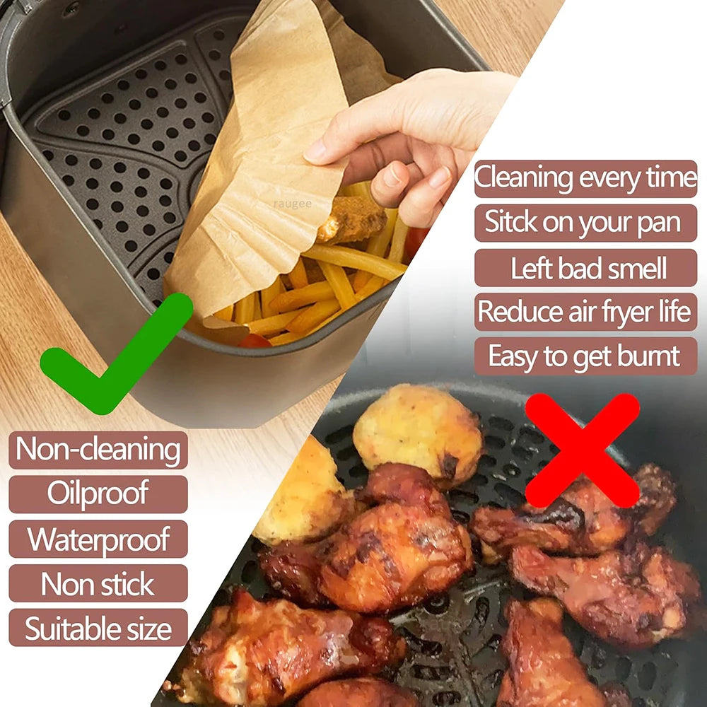 Air Fryer Paper 100pcs Disposable Air Frying Baking Paper Round Square Air Fryer Liners Baking Paper Air Fryer Accessories 50pcs - Triple D lifestyle & beauty 2