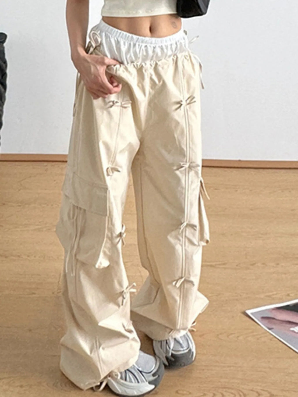Cargo Wide Leg Pants with Bow 