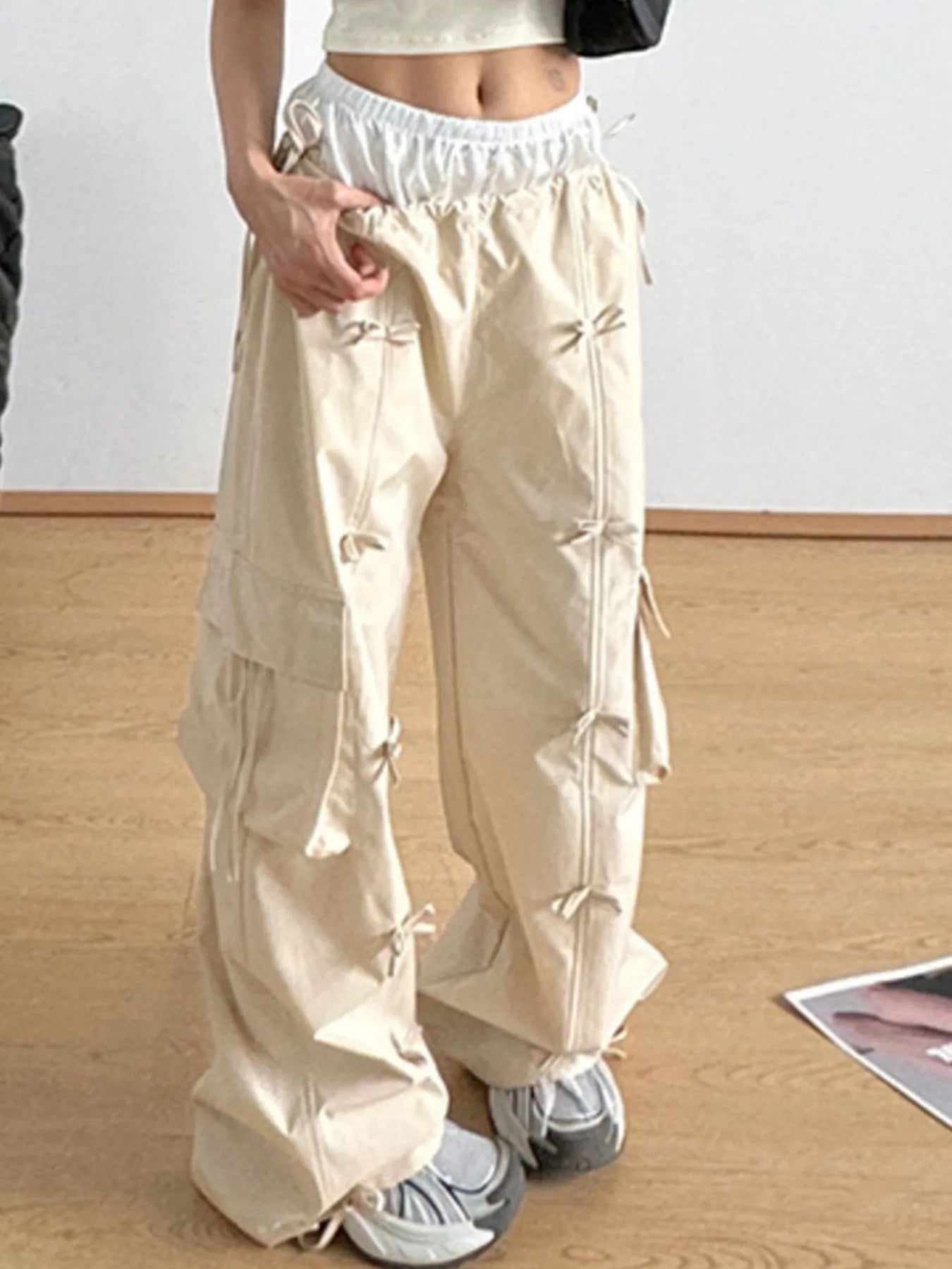Cargo Wide Leg Pants with Bow 