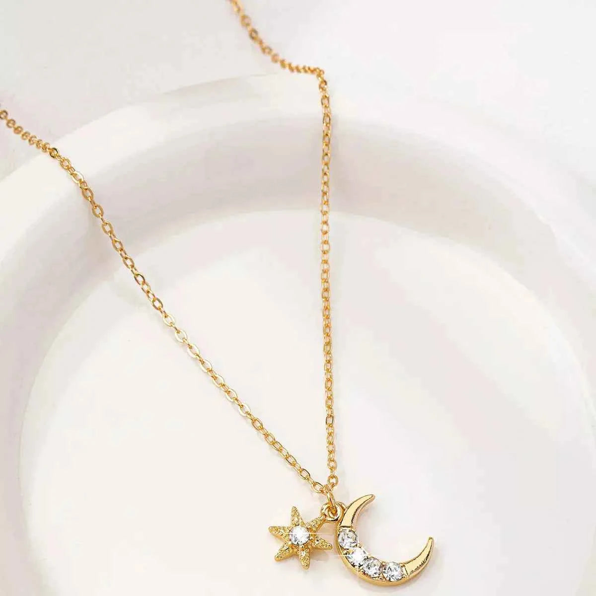 18K Gold-Plated Rhinestone Star & Moon Necklace