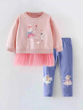 Children's Cartoon Tulle Hem Top and Pants Set
