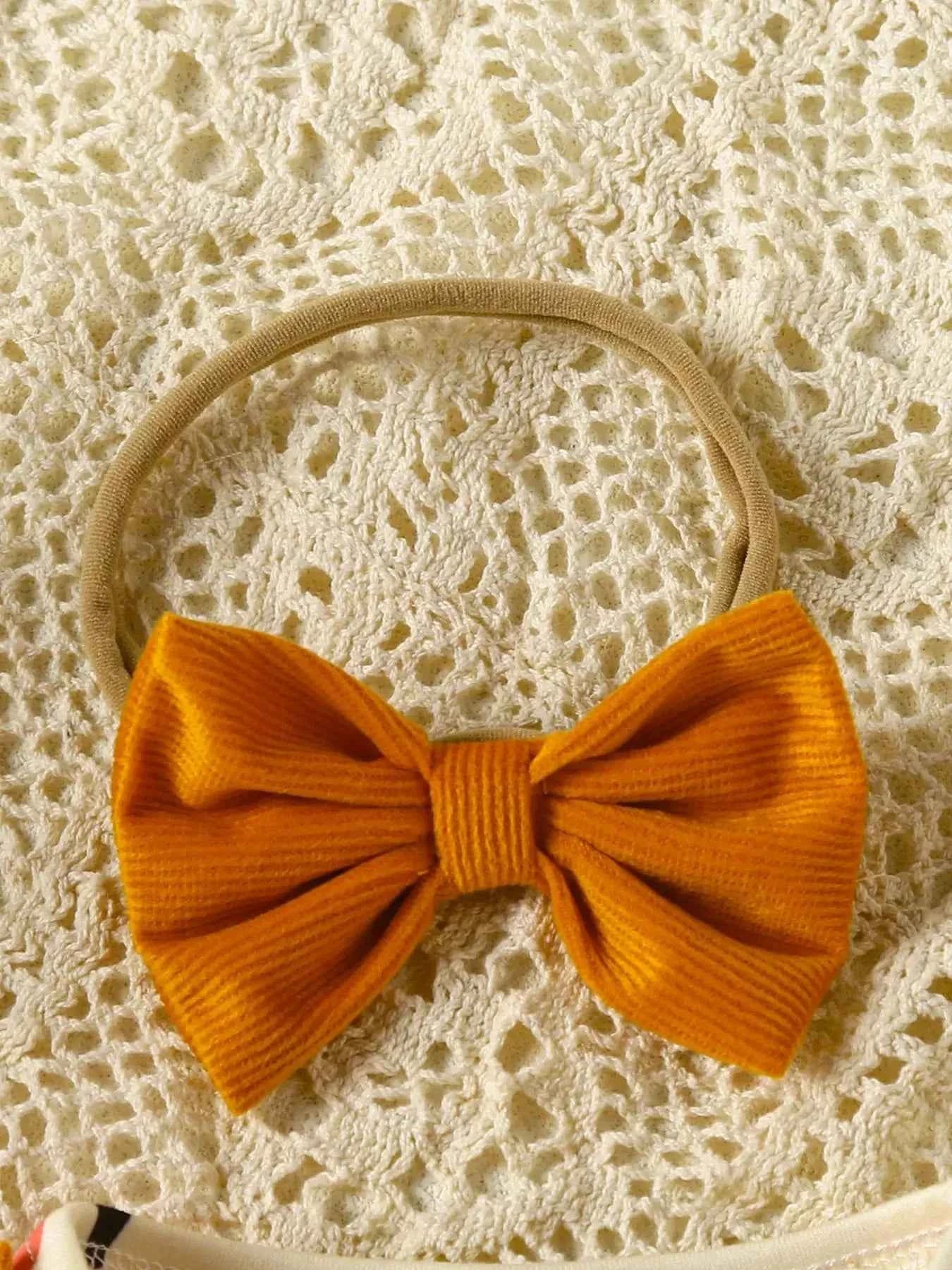 Children's Pumpkin Print Ruffle Dress with Bow Headband