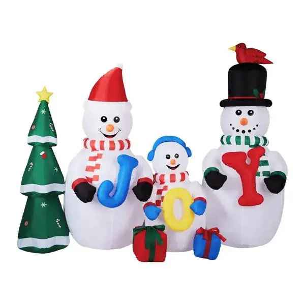 8FT Lighted Christmas Inflatable Decoration, Inflatable Snowman Family With JOY And Xmas Tree, Funny Blow Up Yard Decorations With Built-in LED Lights For Holiday Party Front Yard Lawn Garden Decor