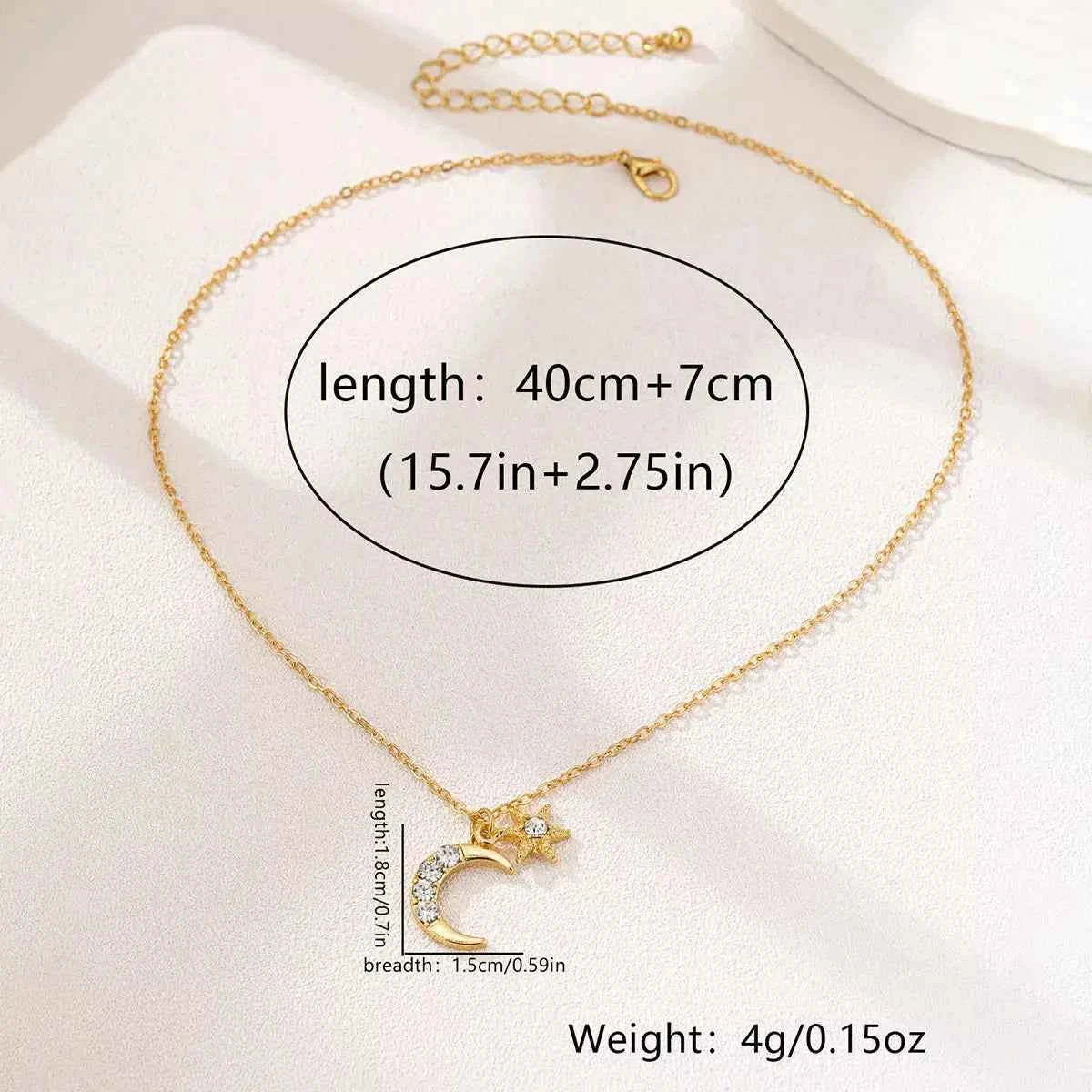 18K Gold-Plated Rhinestone Star & Moon Necklace