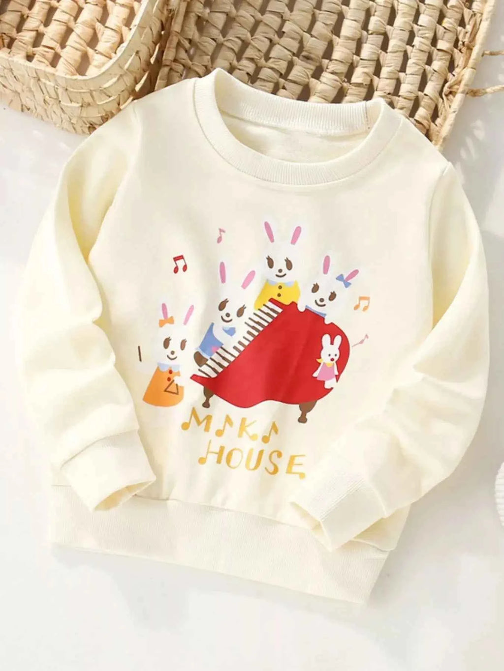 Children's Cute Rabbit Piano Crew Neck Sweatshirt