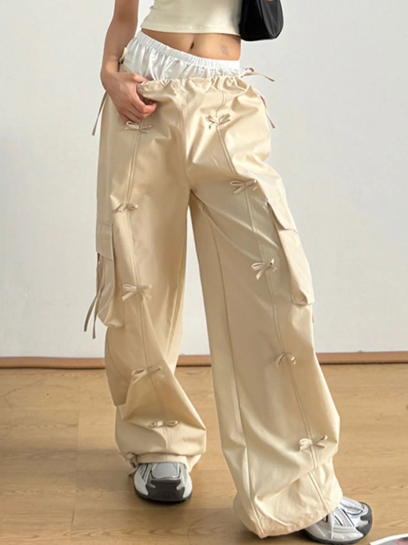 Cargo Wide Leg Pants with Bow 