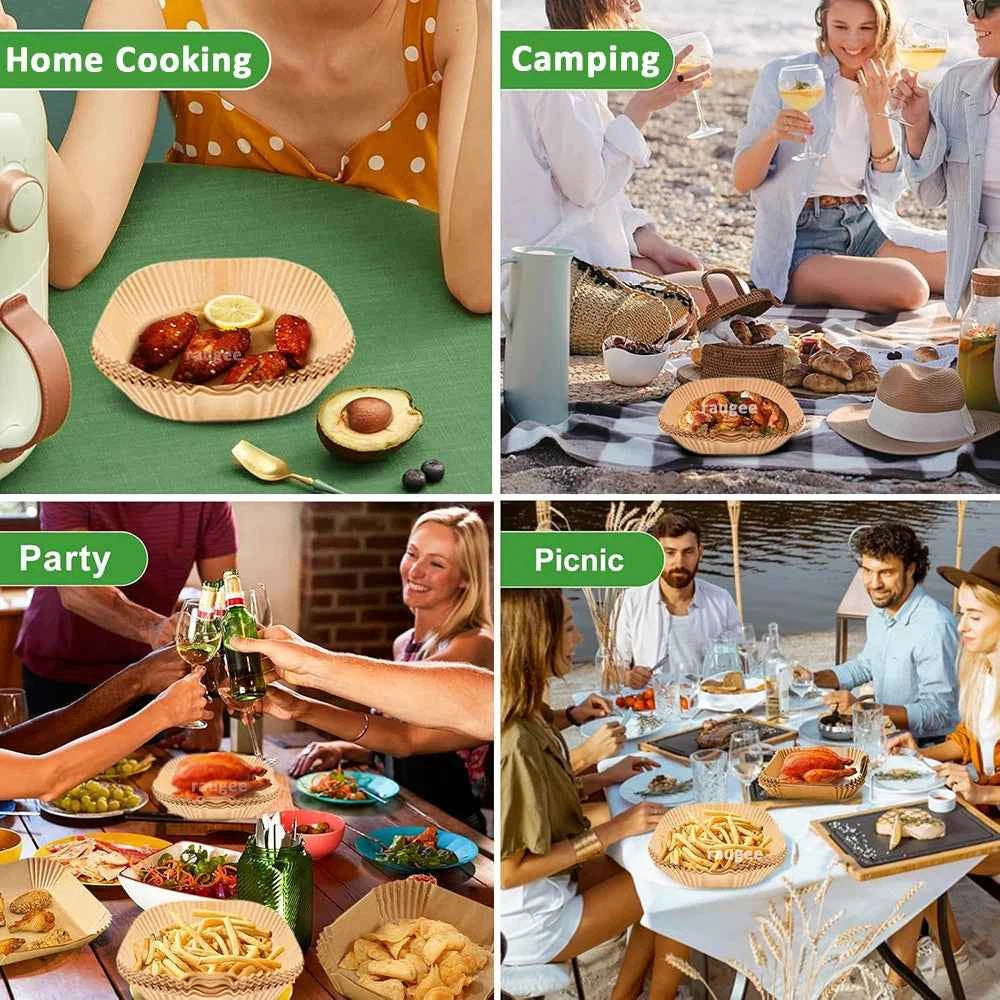 Air Fryer Paper Disposable Airfrying Baking Paper Round Square Air Fryer Liners Non-Stick Air Fryer Disposable Paper 50/100pcs
