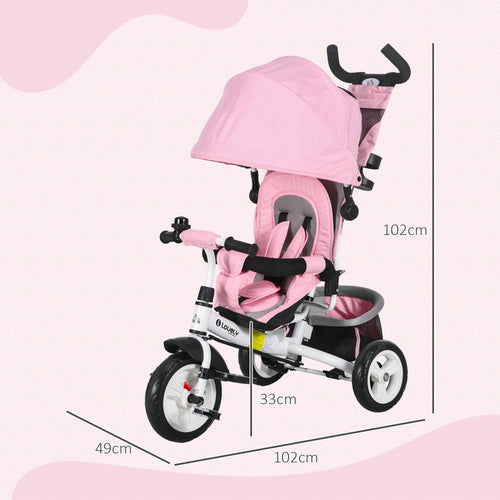 6 In 1 Kids Trike With Parent Handle, Canopy, 5-point Safety Belt, Storage, Footrest, Brake, For 1-5 Years, Pink - Triple D lifestyle & beauty 2