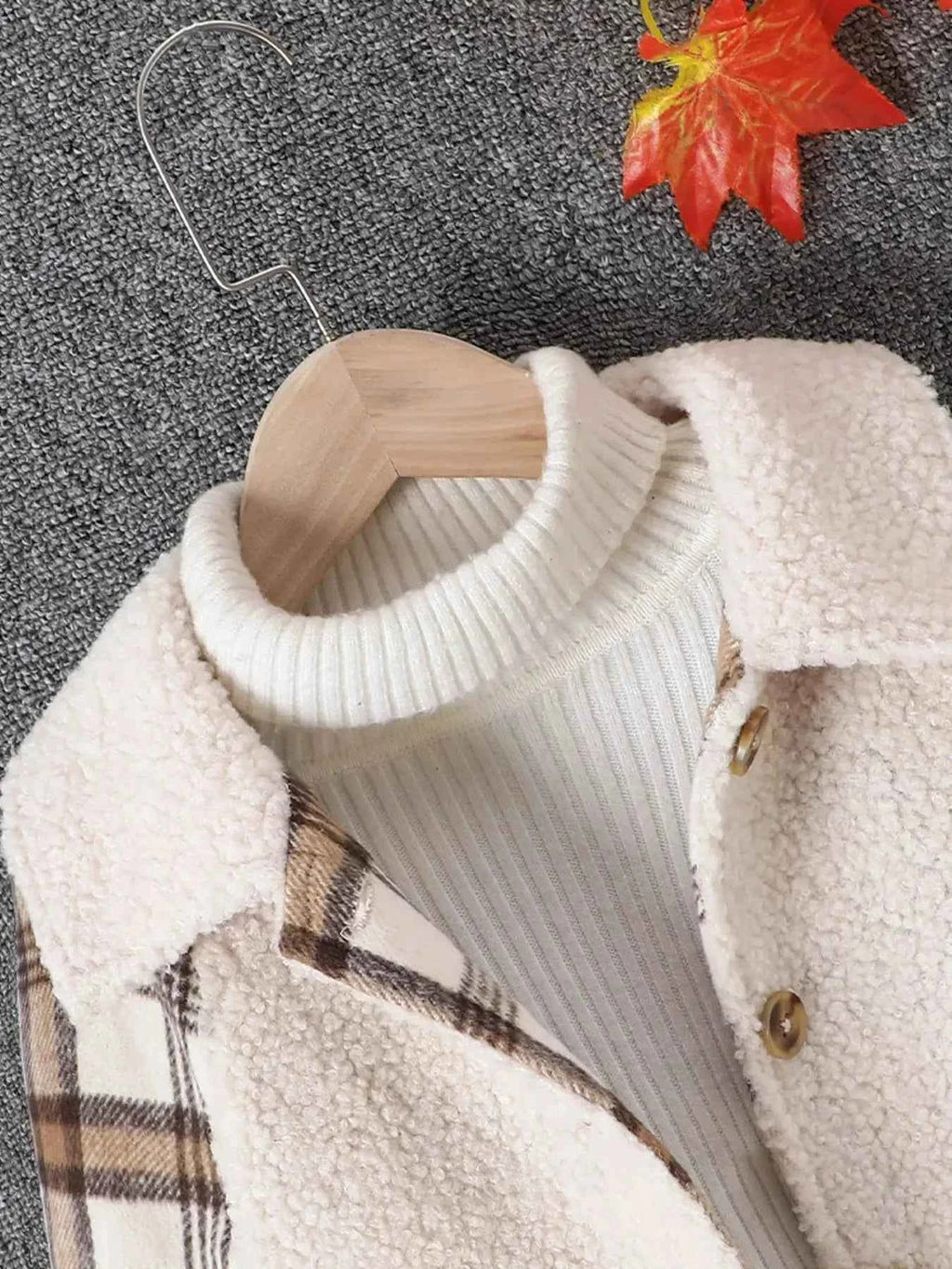 Children's Cozy Plaid Sleeve Fleece Jacket