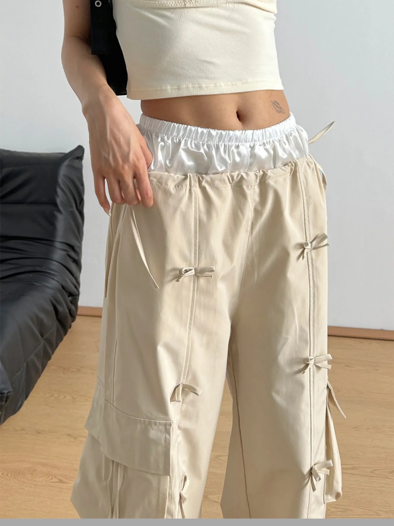 Cargo Wide Leg Pants with Bow 