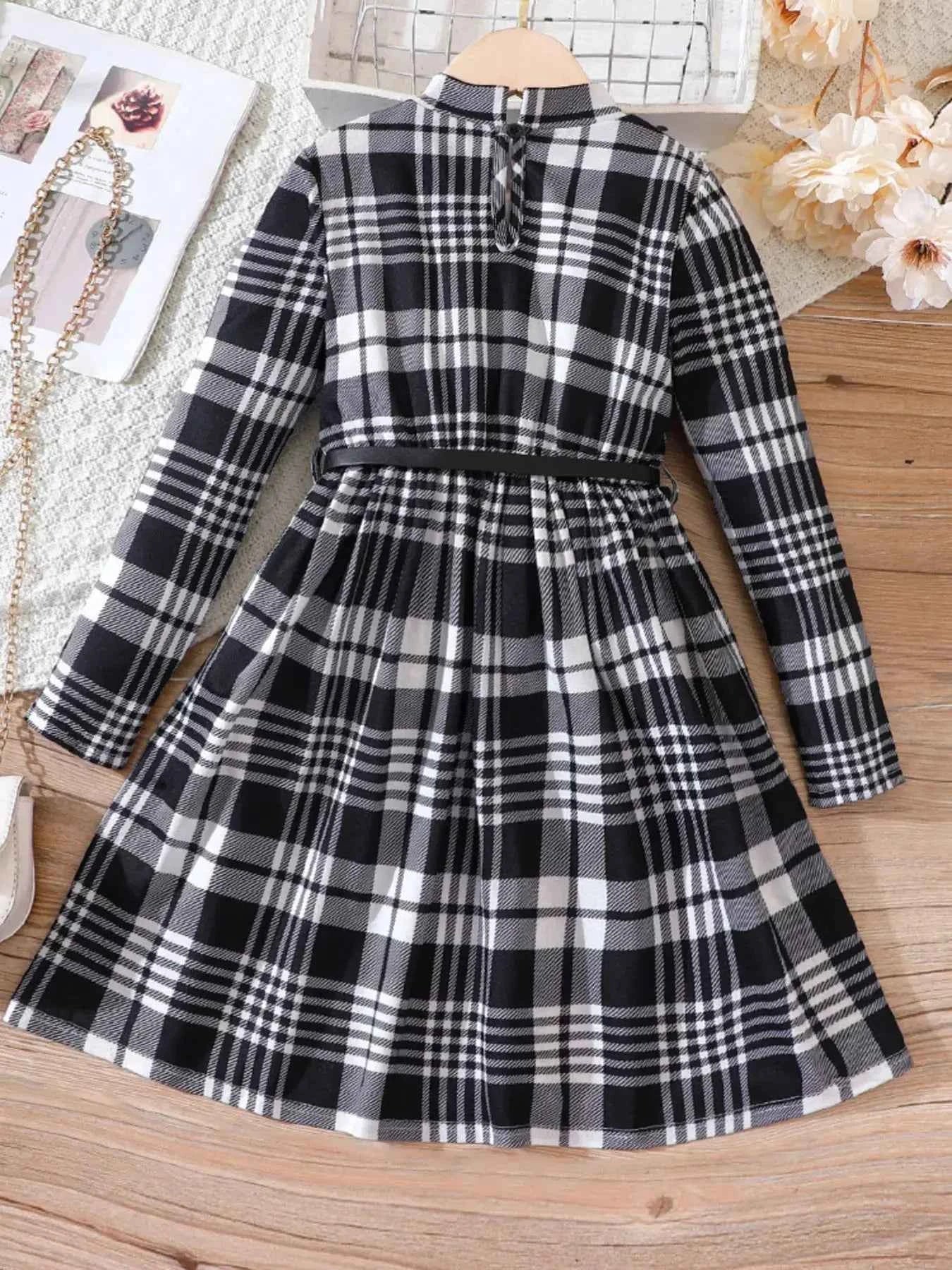 Children's Plaid Print Long Sleeve Dress
