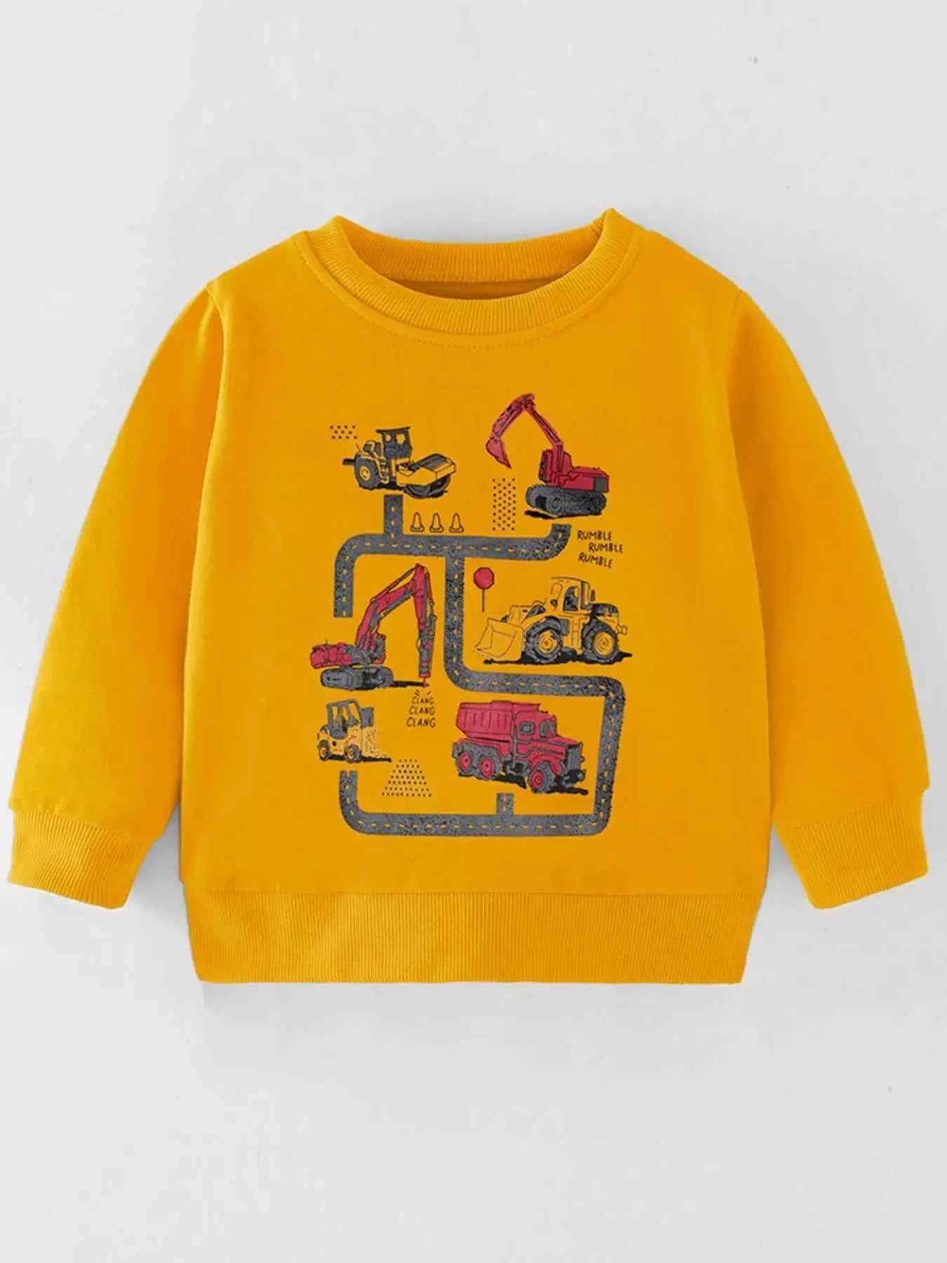 Children's Cartoon Construction Vehicle Crew Neck Sweatshirt