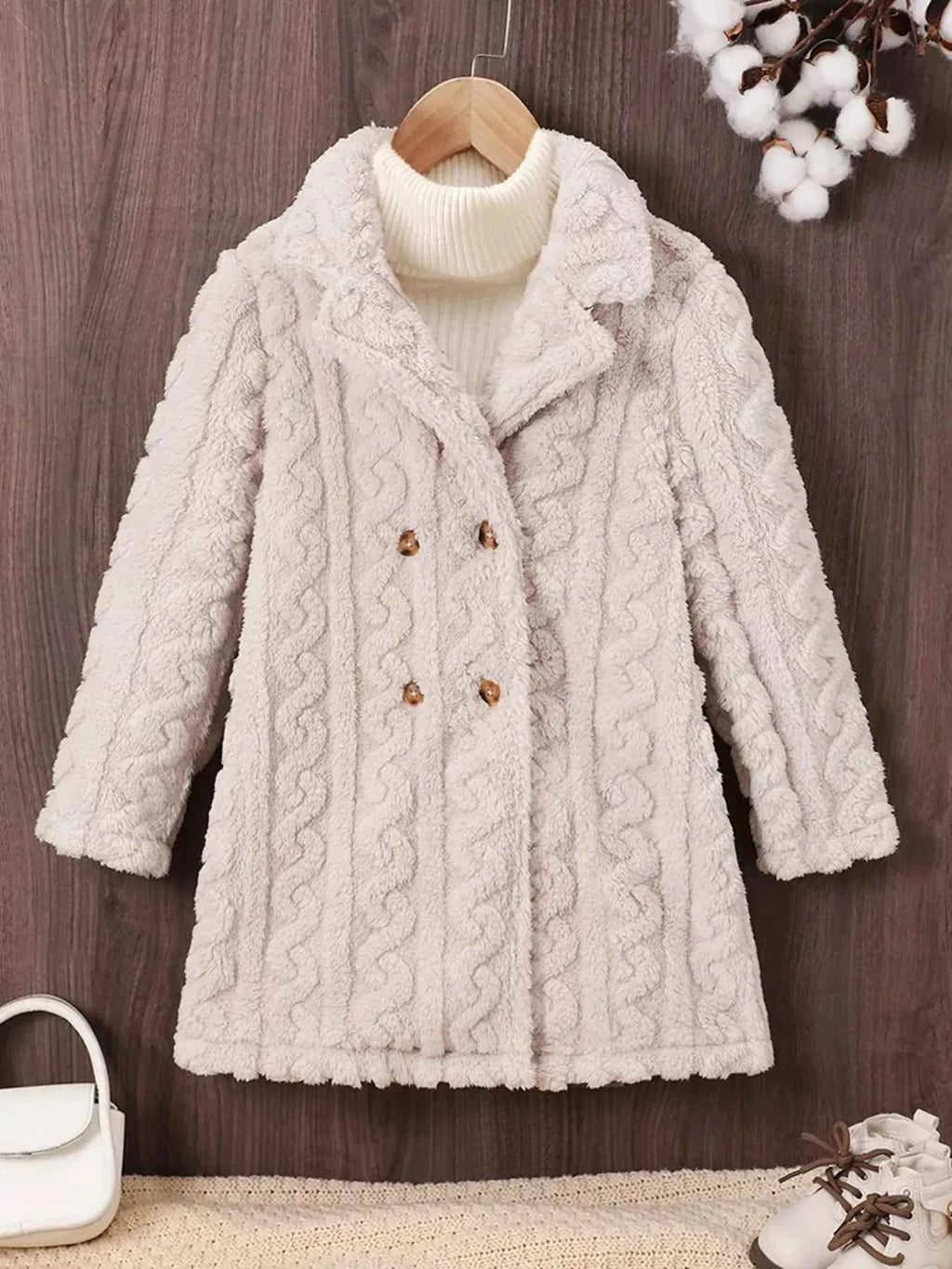Children's Cozy Textured Double-Breasted Outerwear
