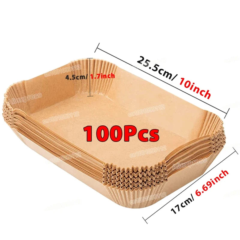 Air Fryer Paper 100pcs Disposable Air Frying Baking Paper Round Square Air Fryer Liners Baking Paper Air Fryer Accessories 50pcs - Triple D lifestyle & beauty 2