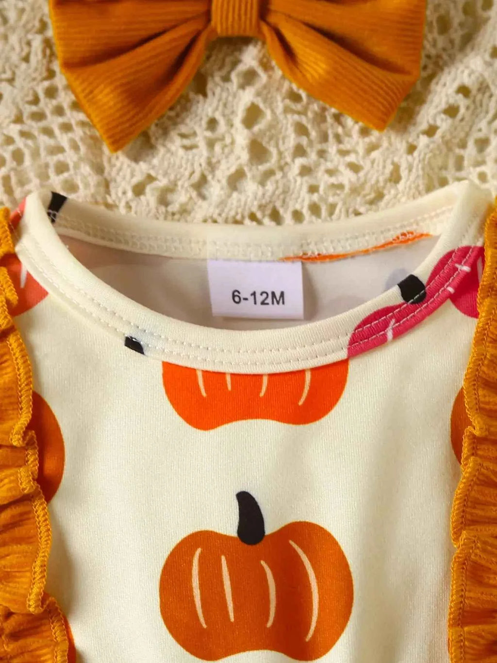 Children's Pumpkin Print Ruffle Dress with Bow Headband