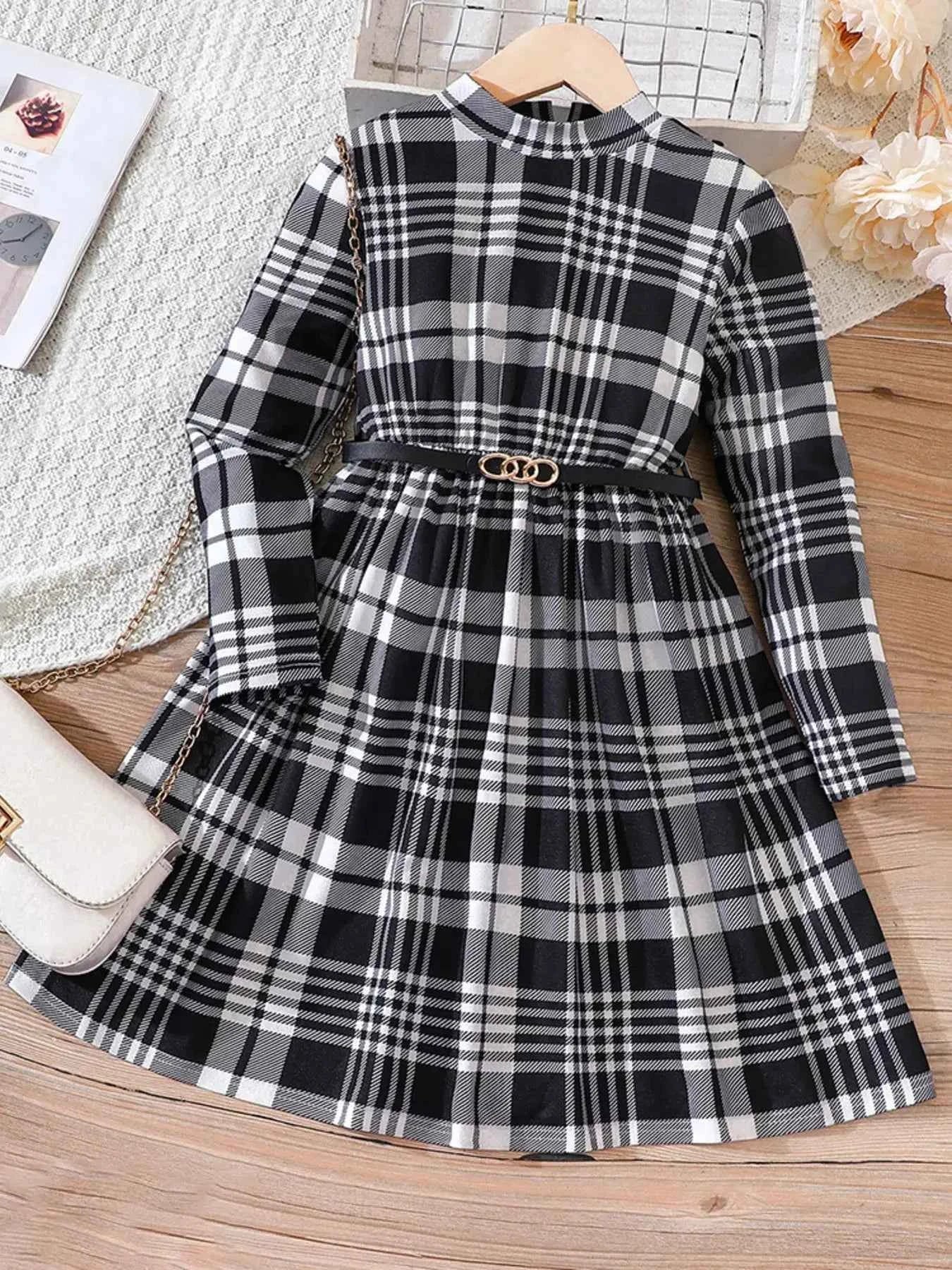 Children's Plaid Print Long Sleeve Dress