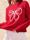 Bow-Embellished Ribbed Sweater