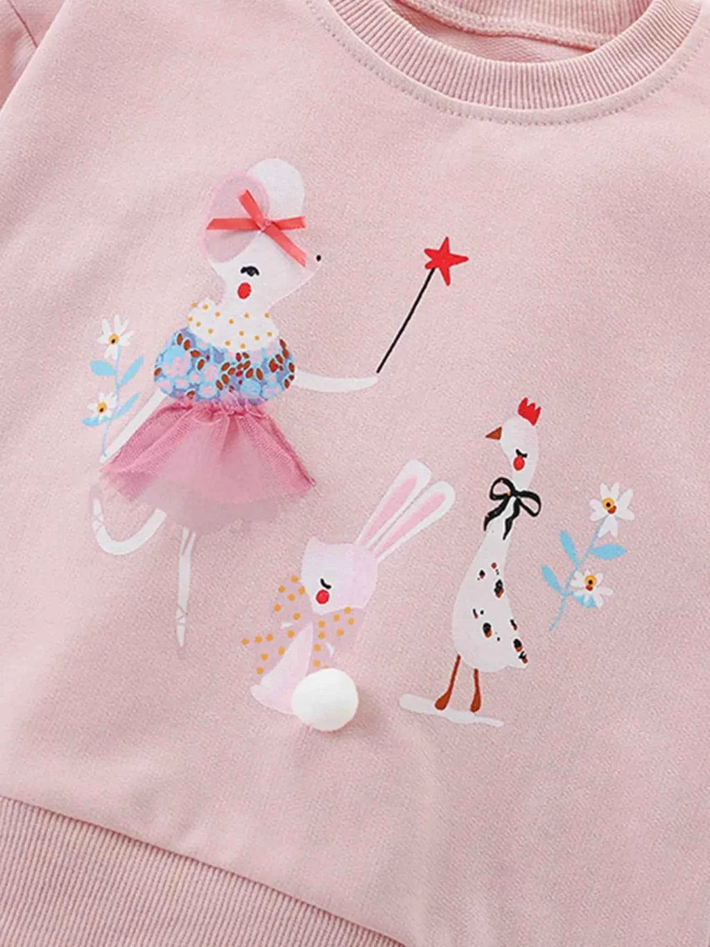 Children's Cartoon Tulle Hem Top and Pants Set
