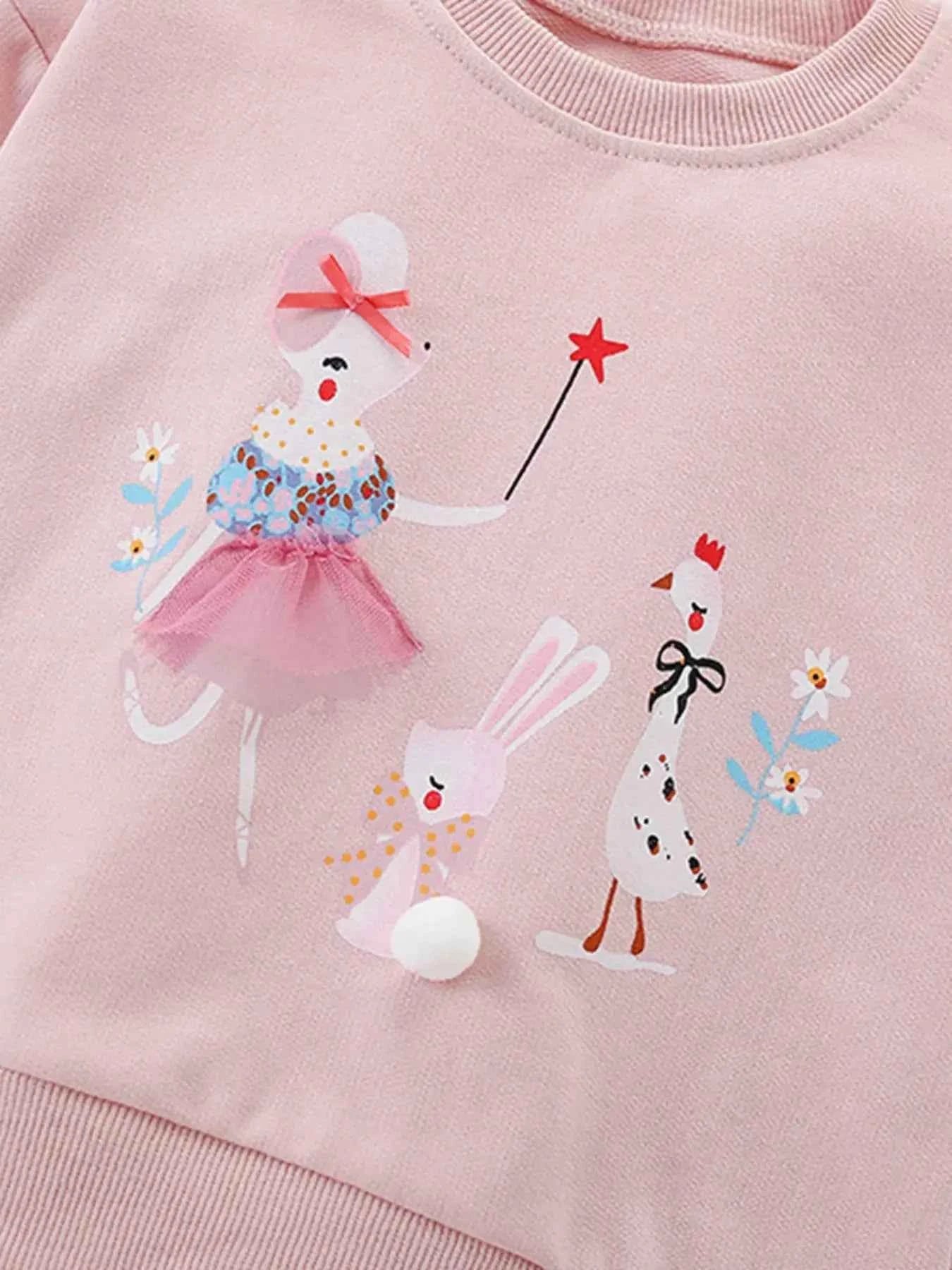 Children's Cartoon Tulle Hem Top and Pants Set