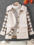 Children's Cozy Plaid Sleeve Fleece Jacket