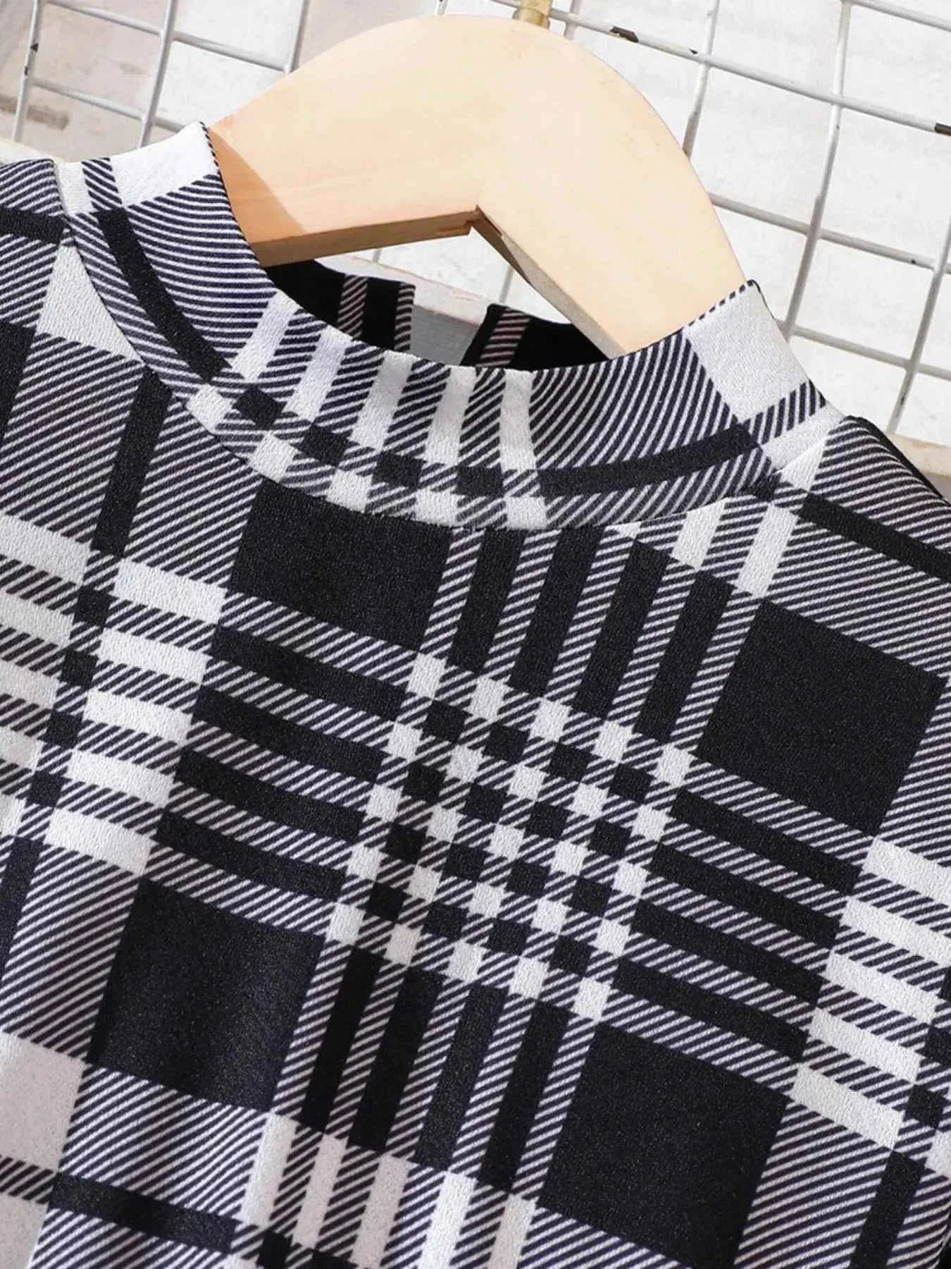 Children's Plaid Print Long Sleeve Dress