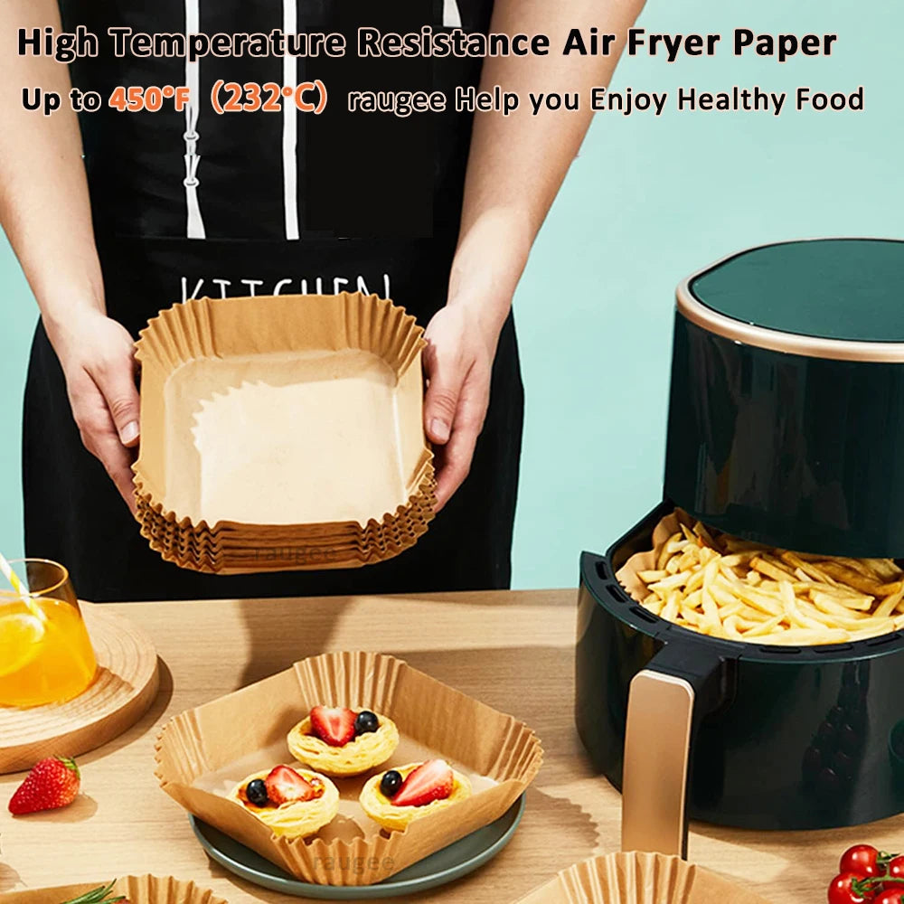 Air Fryer Paper 100pcs Disposable Air Frying Baking Paper Round Square Air Fryer Liners Baking Paper Air Fryer Accessories 50pcs - Triple D lifestyle & beauty 2
