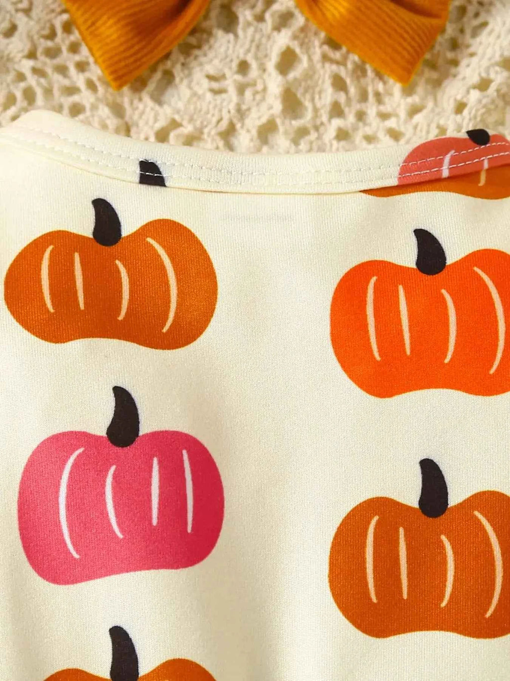 Children's Pumpkin Print Ruffle Dress with Bow Headband