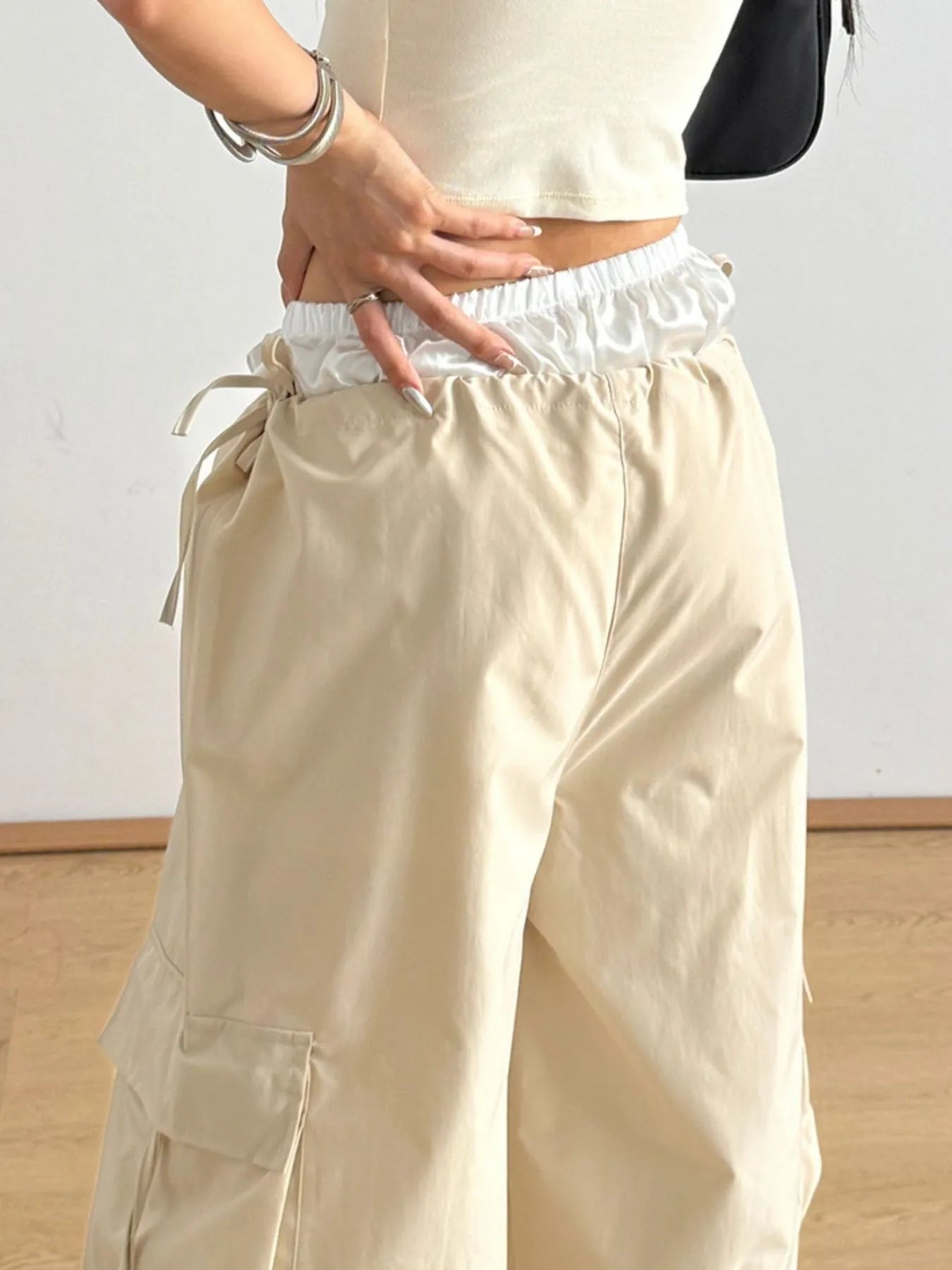 Cargo Wide Leg Pants with Bow 