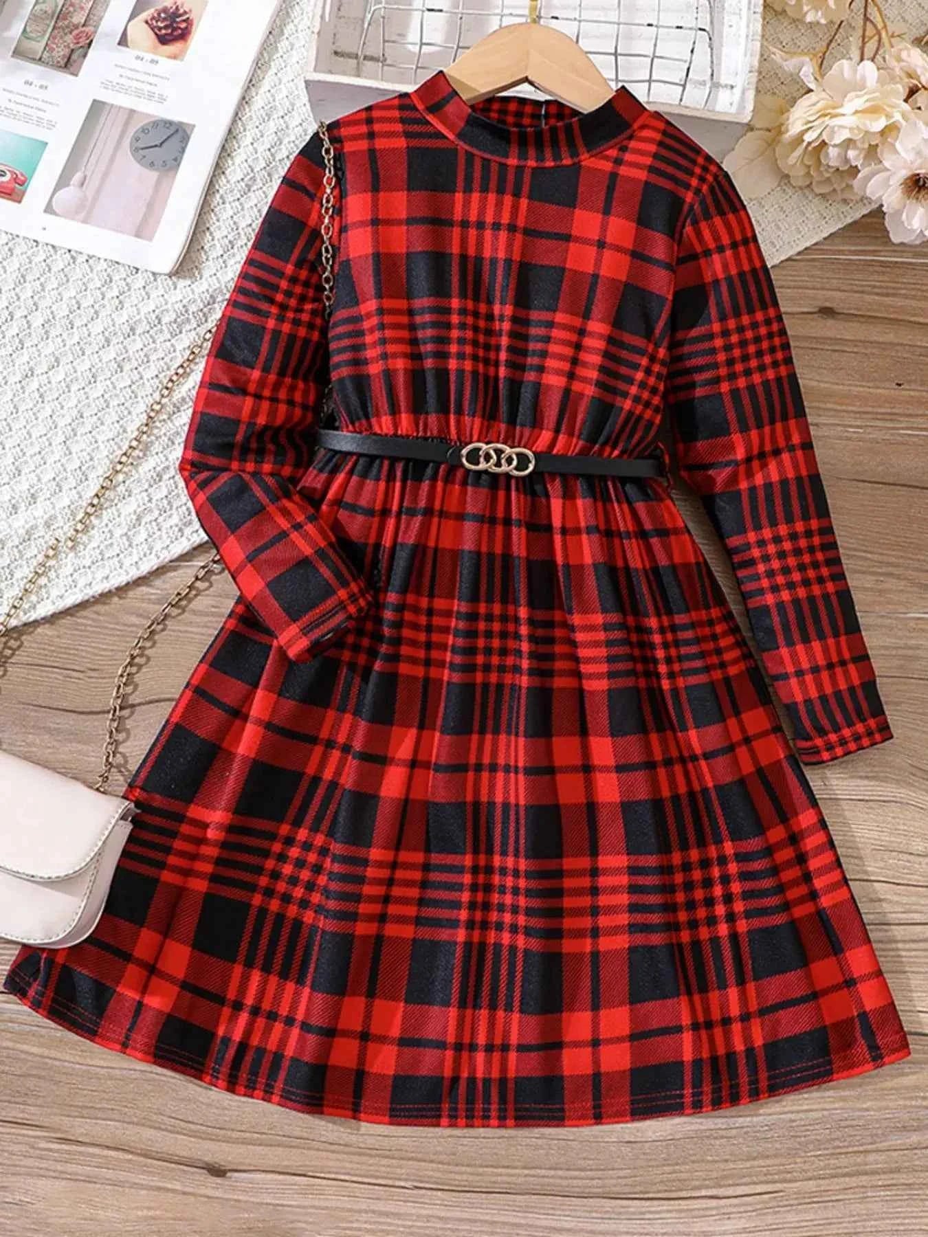 Children's Plaid Print Long Sleeve Dress