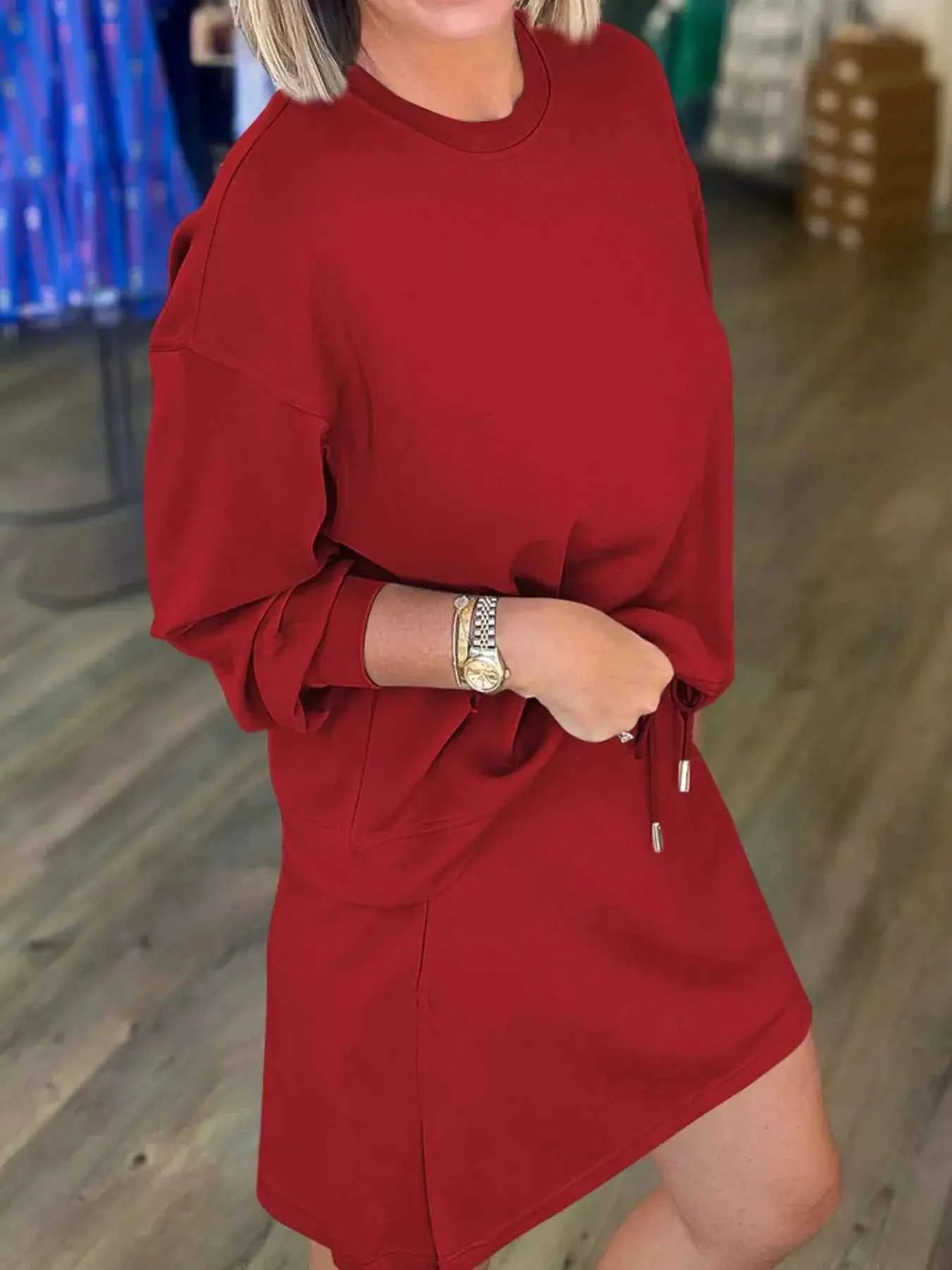 Casual Solid Color Sweatshirt and Skirt Set