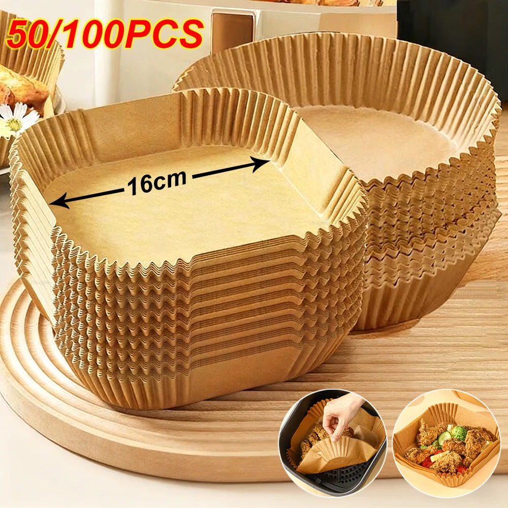Air Fryer Paper 100pcs Disposable Air Frying Baking Paper Round Square Air Fryer Liners Baking Paper Air Fryer Accessories 50pcs - Triple D lifestyle & beauty 2