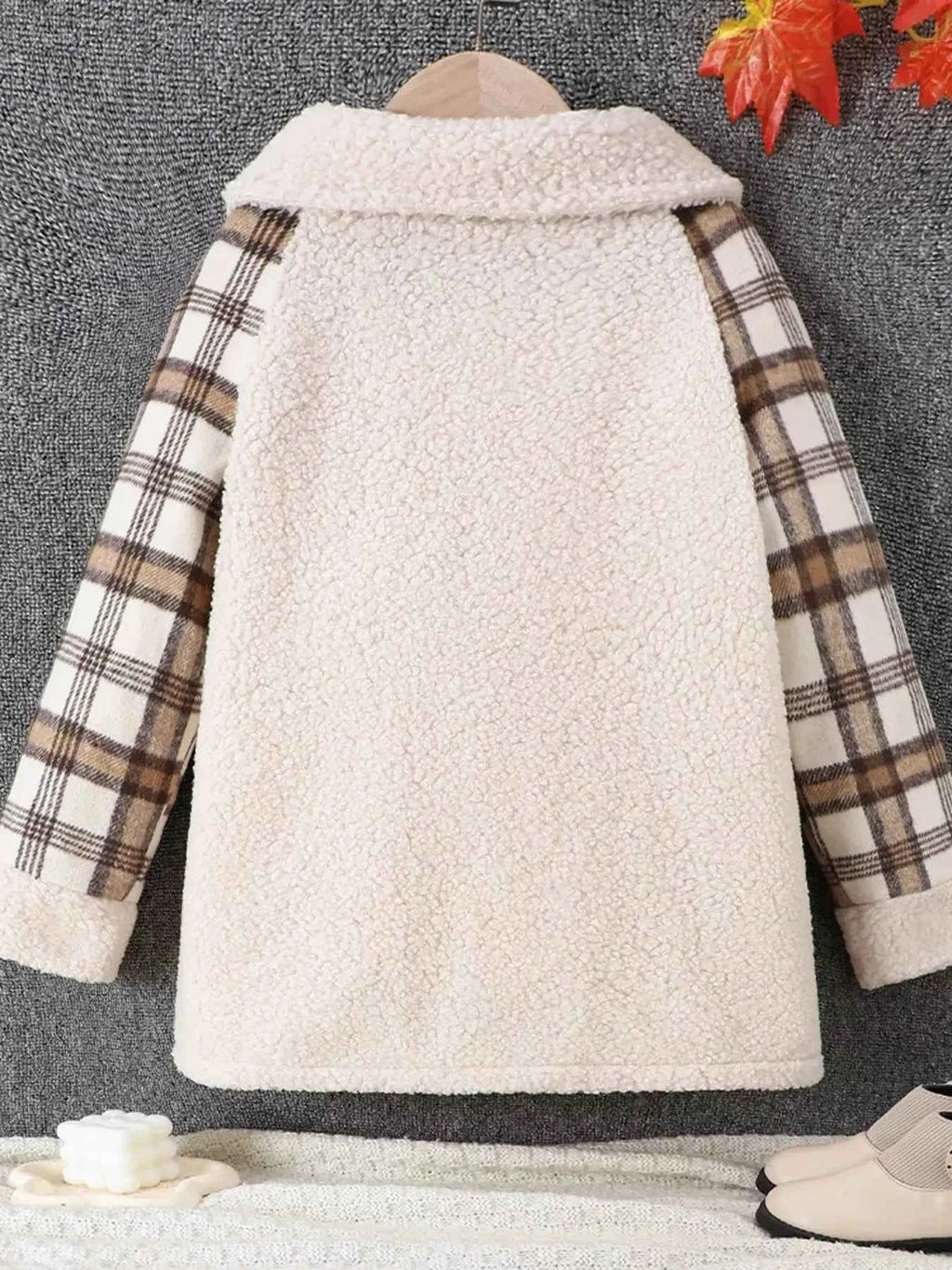 Children's Cozy Plaid Sleeve Fleece Jacket