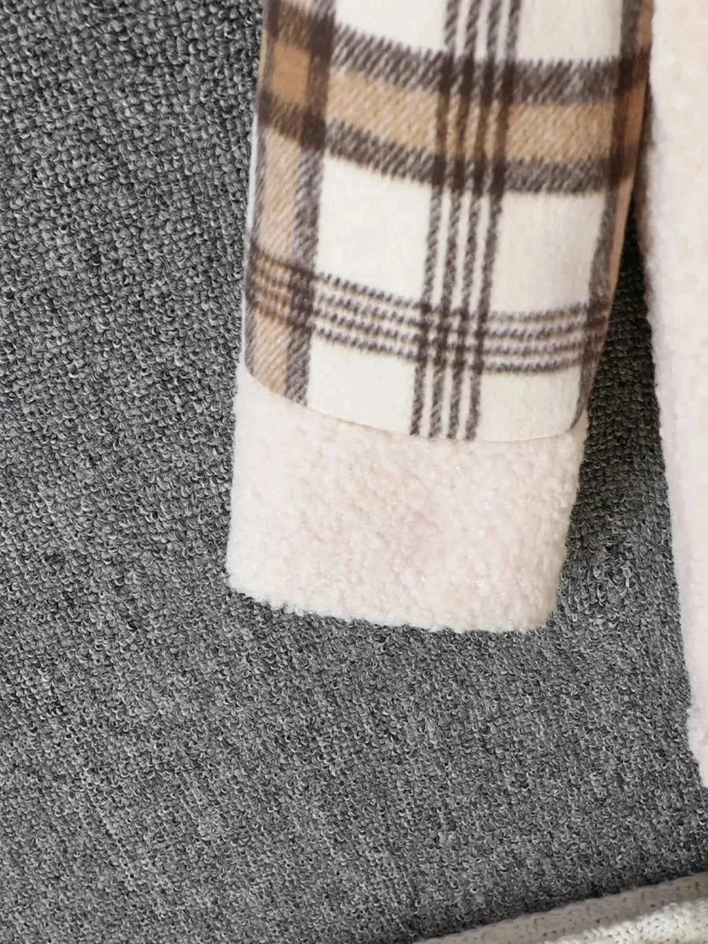 Children's Cozy Plaid Sleeve Fleece Jacket