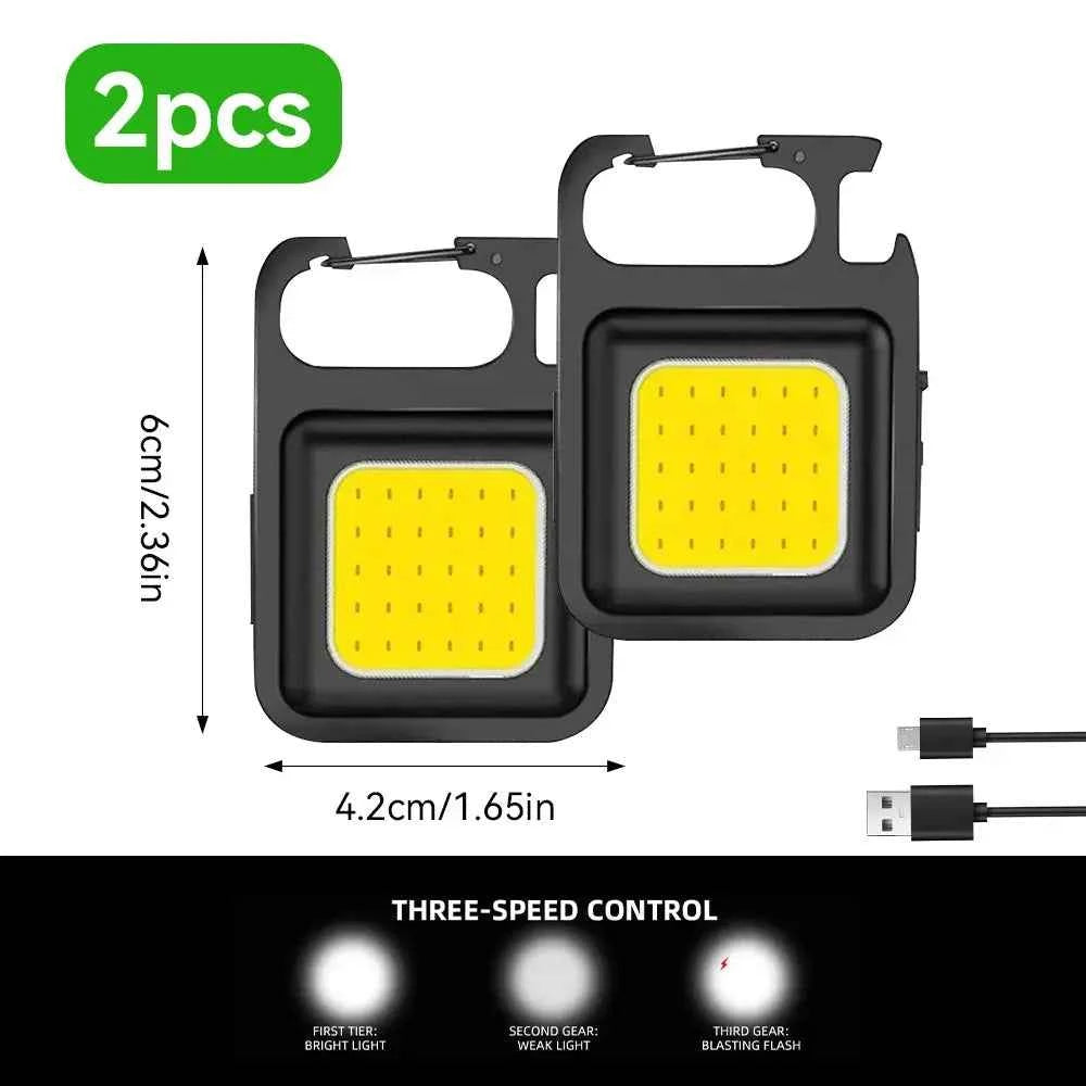 1/2PCS USB COB Keychain Work Light Flashlight Super Bright Emergency Light,Bottle Opener,With Magnetic Base For Outdoor Camping