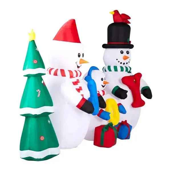 8FT Lighted Christmas Inflatable Decoration, Inflatable Snowman Family With JOY And Xmas Tree, Funny Blow Up Yard Decorations With Built-in LED Lights For Holiday Party Front Yard Lawn Garden Decor