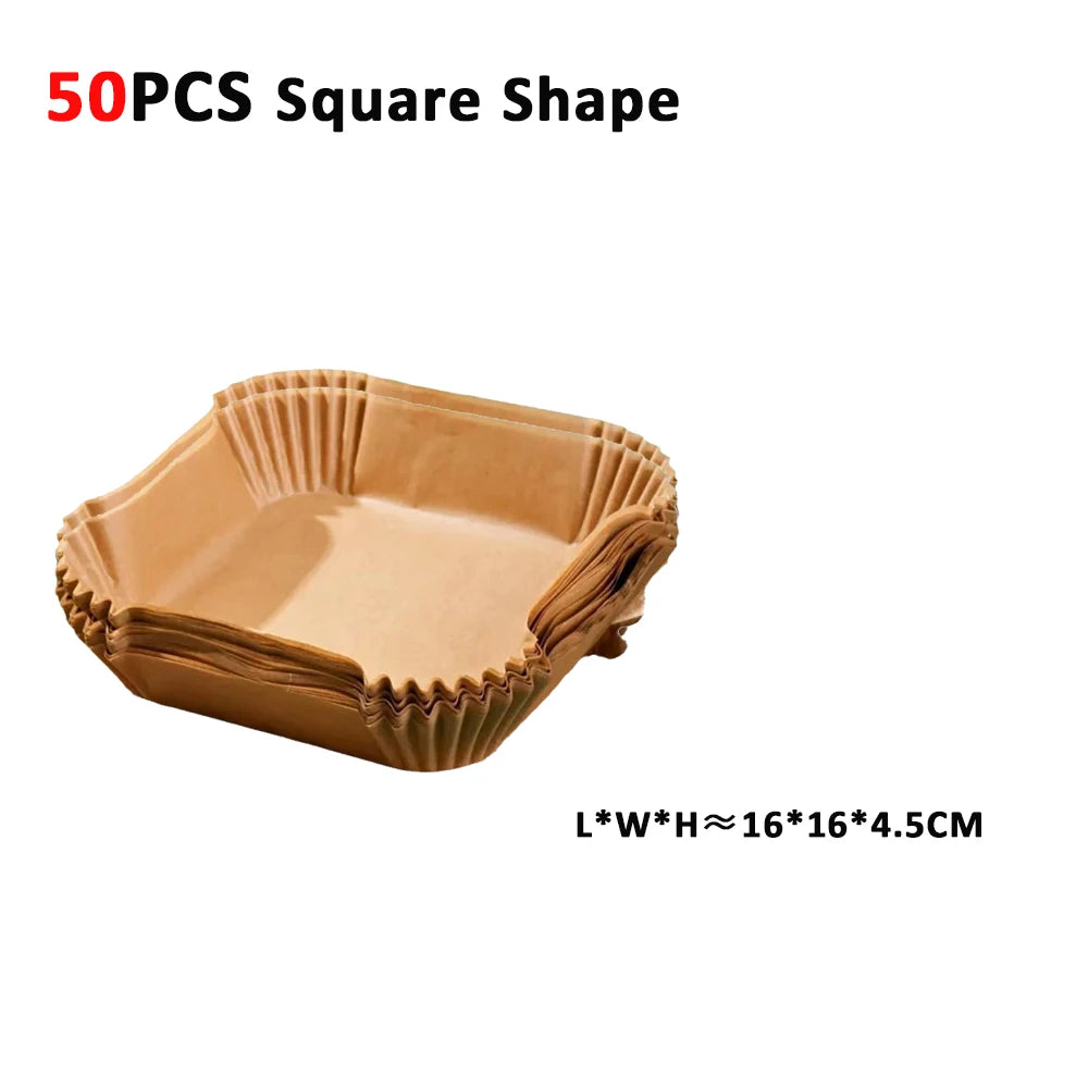Air Fryer Paper 100pcs Disposable Air Frying Baking Paper Round Square Air Fryer Liners Baking Paper Air Fryer Accessories 50pcs - Triple D lifestyle & beauty 2
